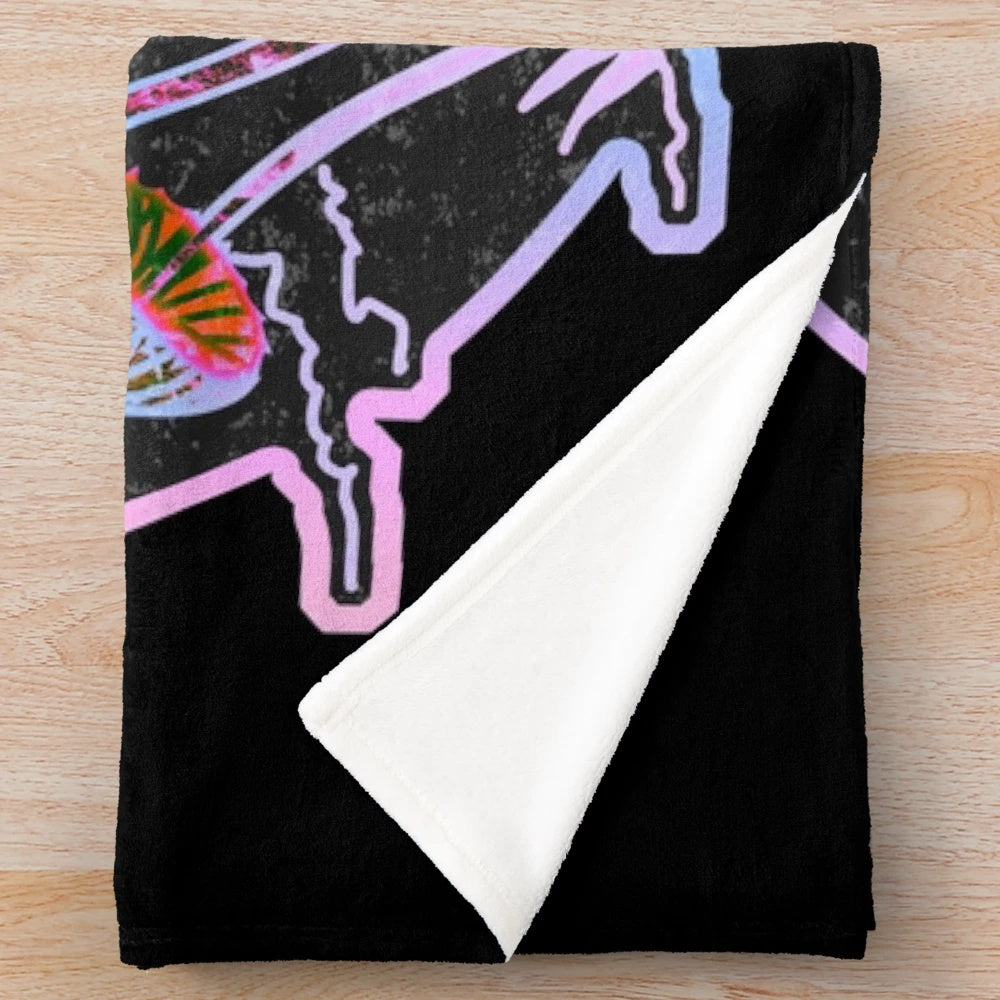 Colorful psychedelic plush blanket with abstract, kaleidoscopic patterns