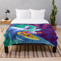 Colorful and abstract plush blanket with trippy, psychedelic design