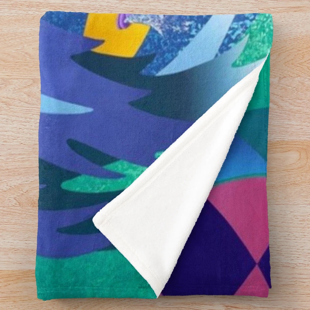 Colorful and abstract plush blanket with trippy, psychedelic design