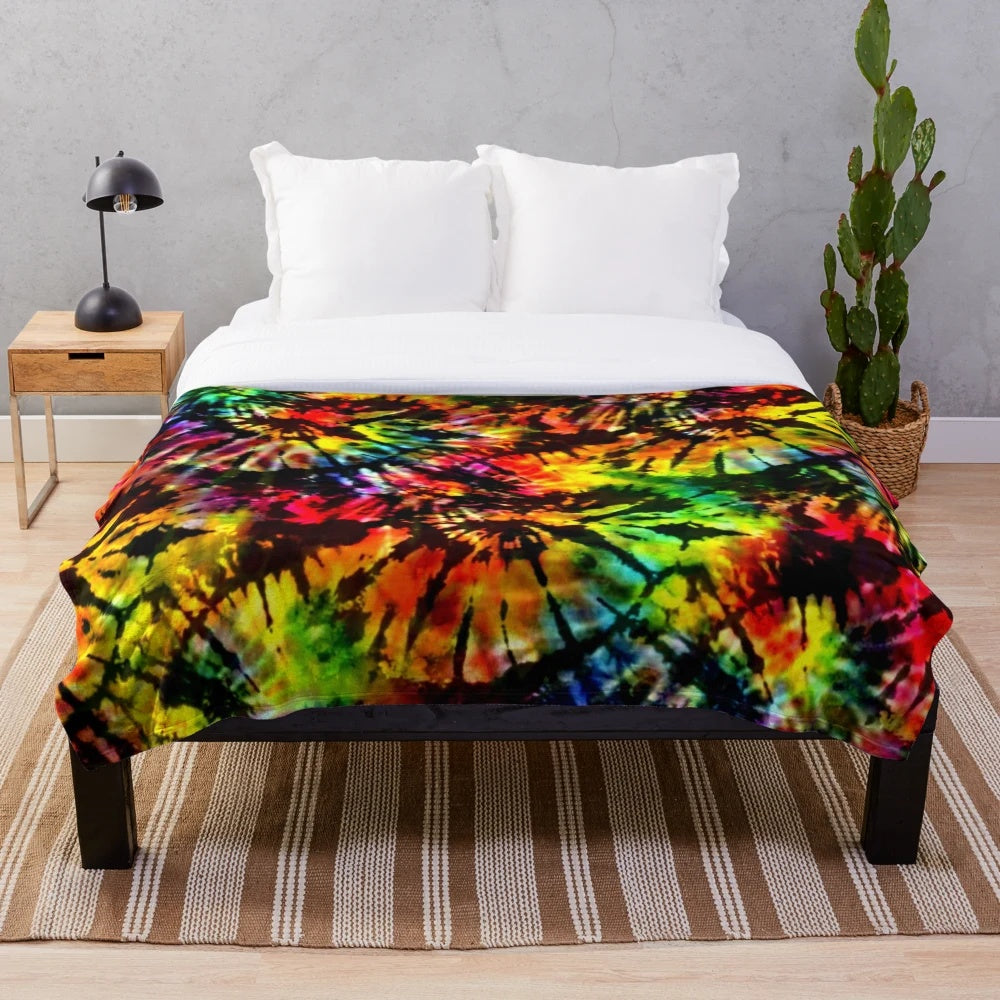 Colorful psychedelic plush blanket