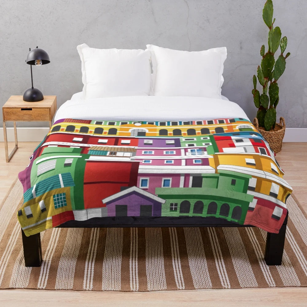 Colorful plush blanket featuring the stunning architecture and landscape of La Perla, San Juan, Puerto Rico
