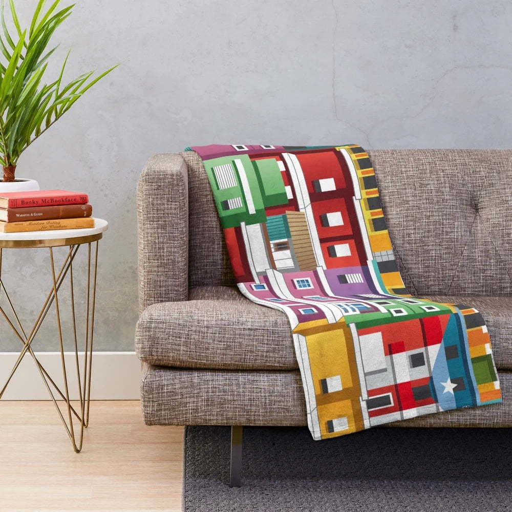 Colorful plush blanket featuring the stunning architecture and landscape of La Perla, San Juan, Puerto Rico