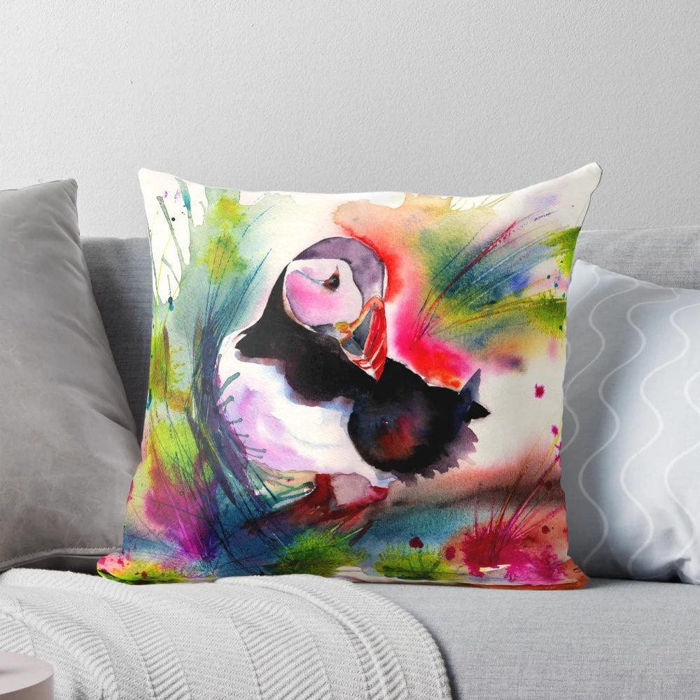 A beautiful watercolor painting of an Atlantic puffin, a colorful seabird found in the North Pacific Ocean.