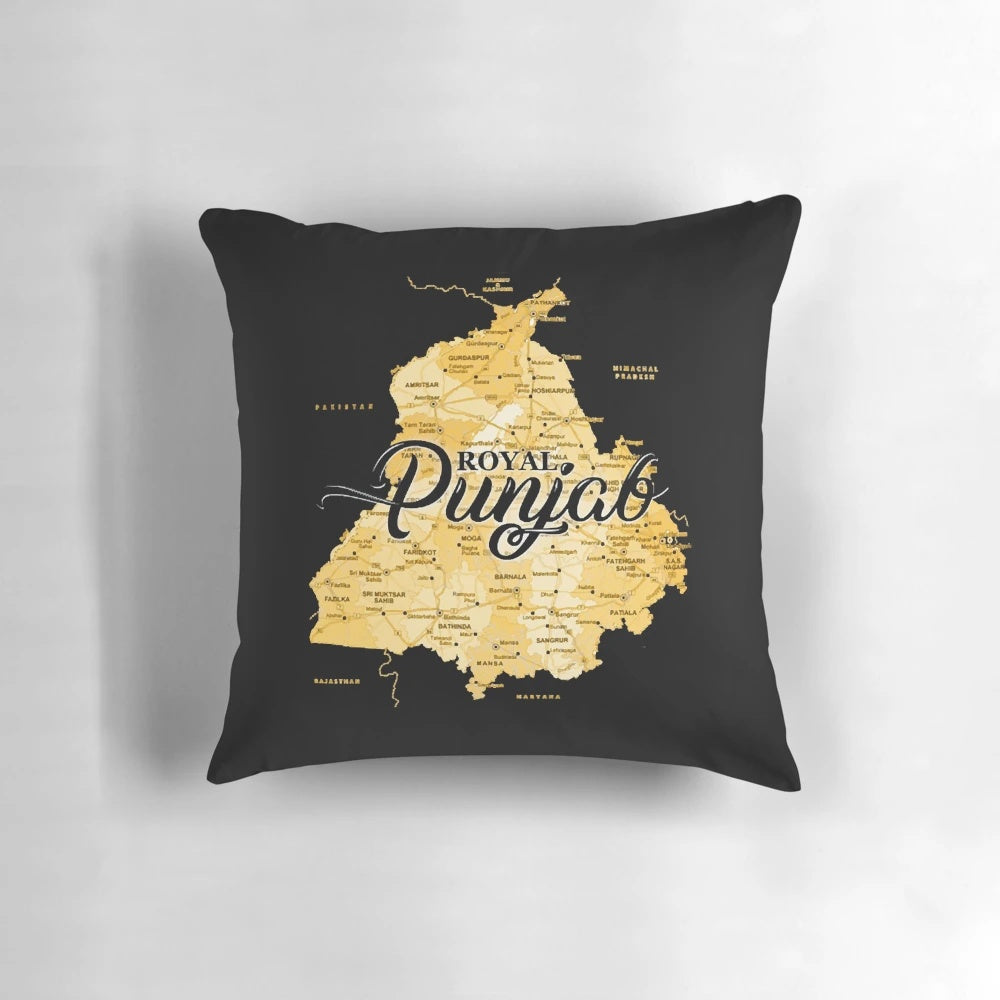 Soft, decorative pillow featuring a detailed map of the Punjab region in a bold, colorful design.