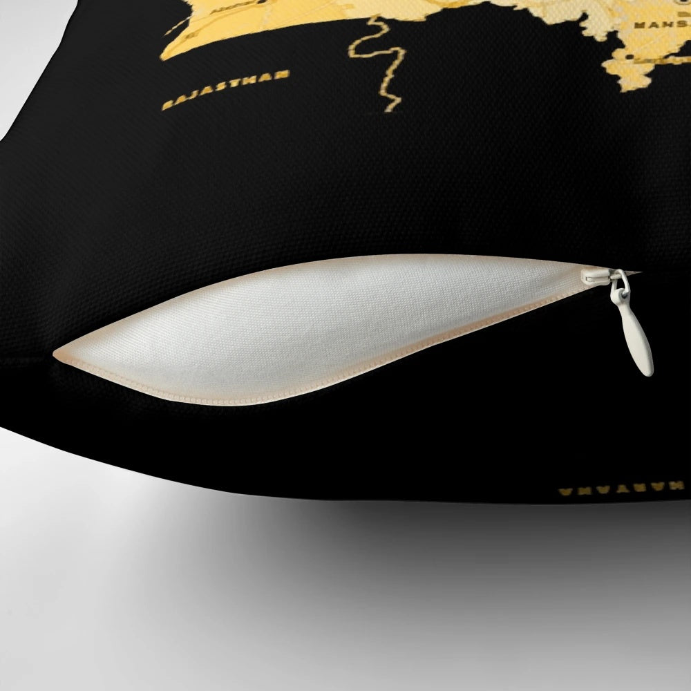 Soft, decorative pillow featuring a detailed map of the Punjab region in a bold, colorful design.
