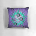 A set of three decorative pillows in vibrant purple and teal colors.