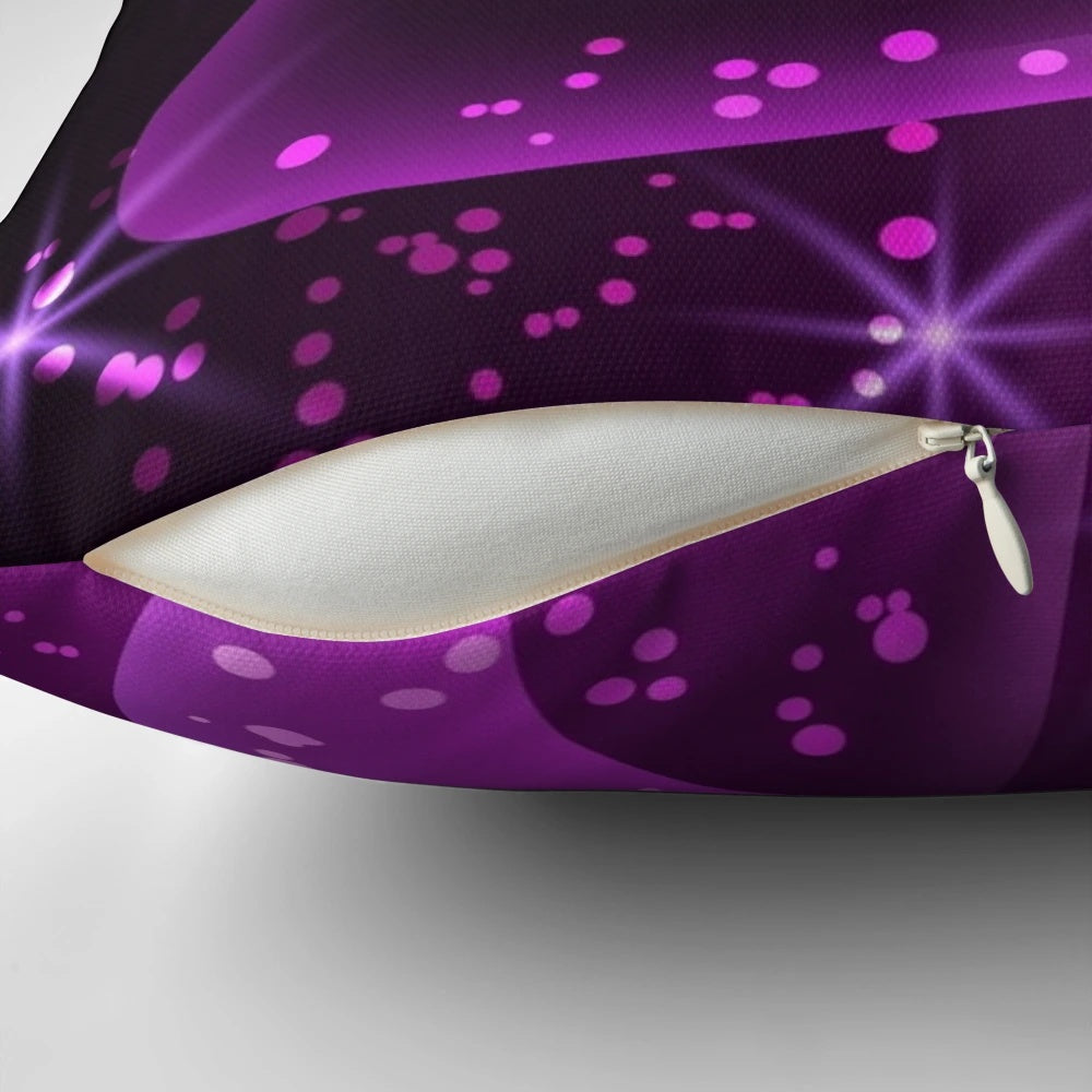 A colorful pillow featuring a beautiful purple butterfly design