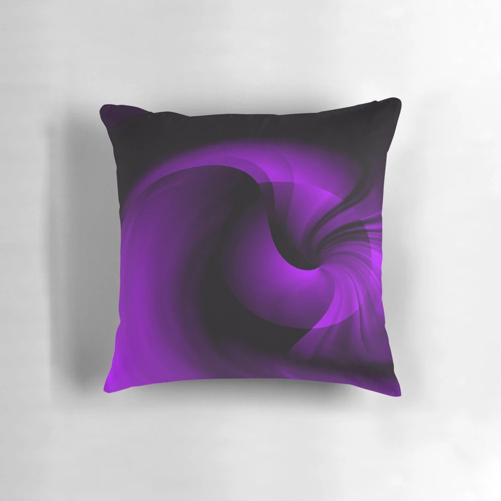A vibrant purple fractal swirl design decorative pillow, featuring bold, colorful abstract art.