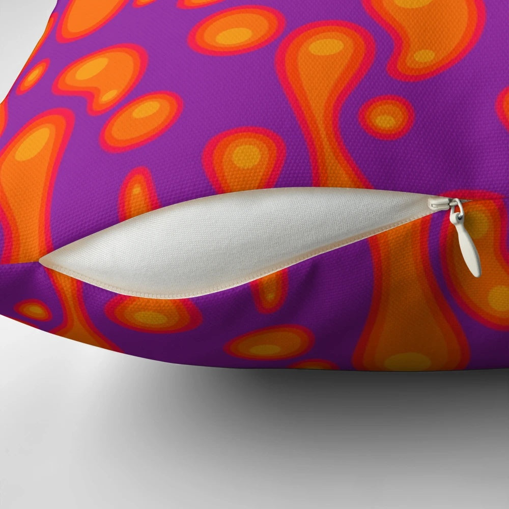 Colorful purple lava lamp inspired pillow with a groovy, retro 70s design