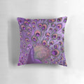 Colorful purple and gold peacock feather pillow for home or bedroom