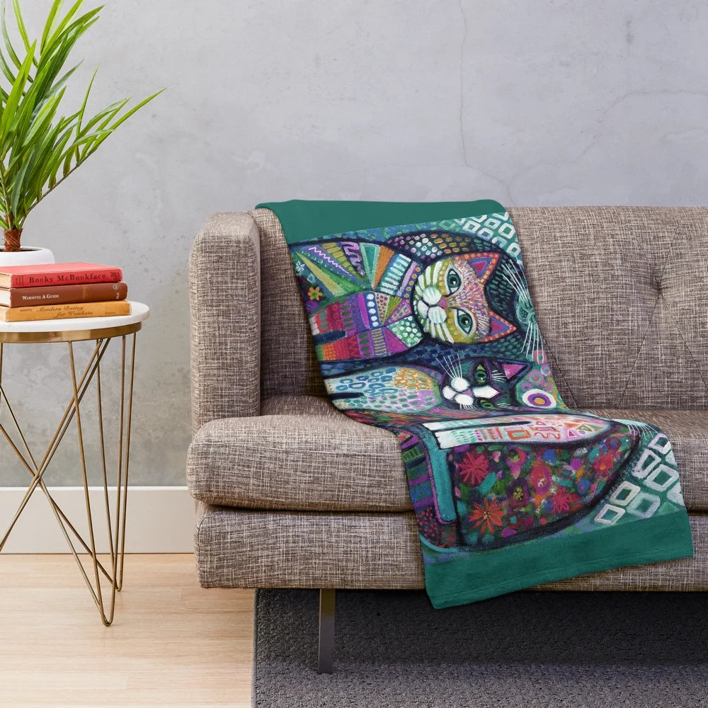 Colorful and whimsical quirky cats plush blanket
