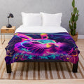 Colorful neon rabbit design on a soft, plush blanket for home decor