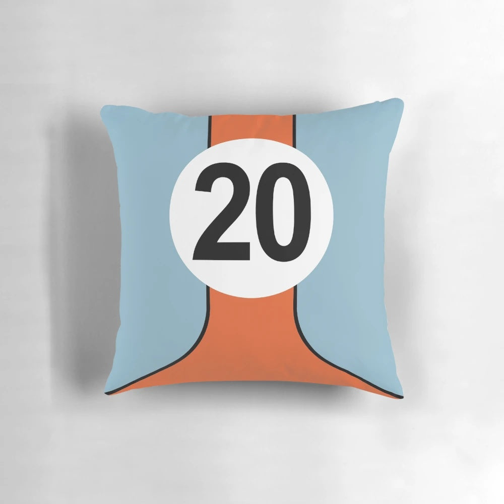Porsche-inspired racing colors pillow with classic car design