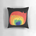 Colorful rainbow cat-themed throw pillow featuring diverse feline designs