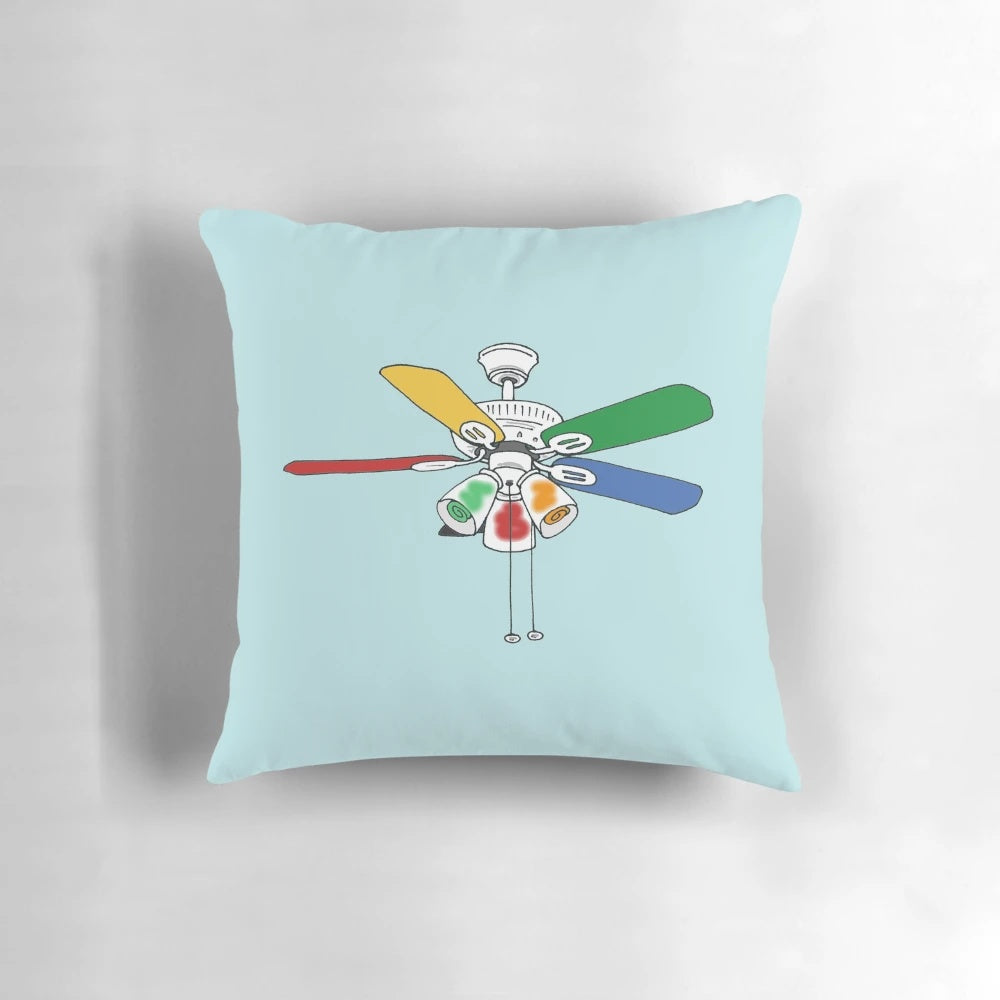 Colorful rainbow-patterned ceiling fan pillow for sensory and autistic interests