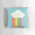 Vibrant rainbow cloud-shaped minimalist pillow in pop art style, perfect for celebrating pride and happiness.