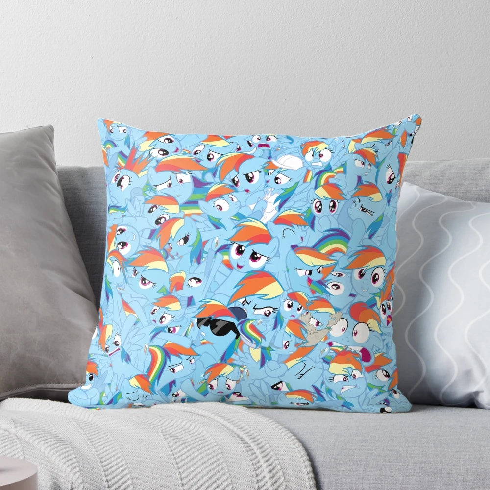Colorful rainbow dash themed decorative throw pillow