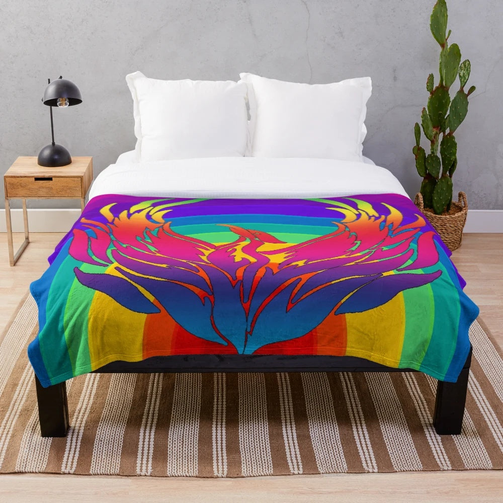 Colorful rainbow dragon plush blanket with vibrant patterns and modern design