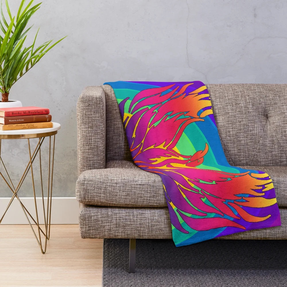 Colorful rainbow dragon plush blanket with vibrant patterns and modern design