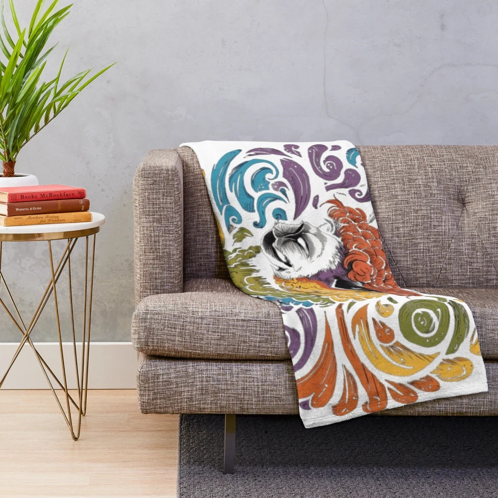 Colorful rainbow llama plush blanket