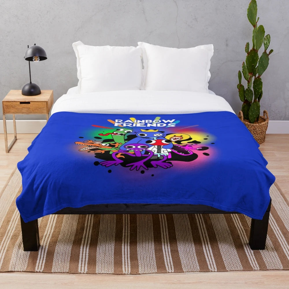 Colorful plush blanket featuring rainbow-colored monster friends from Roblox