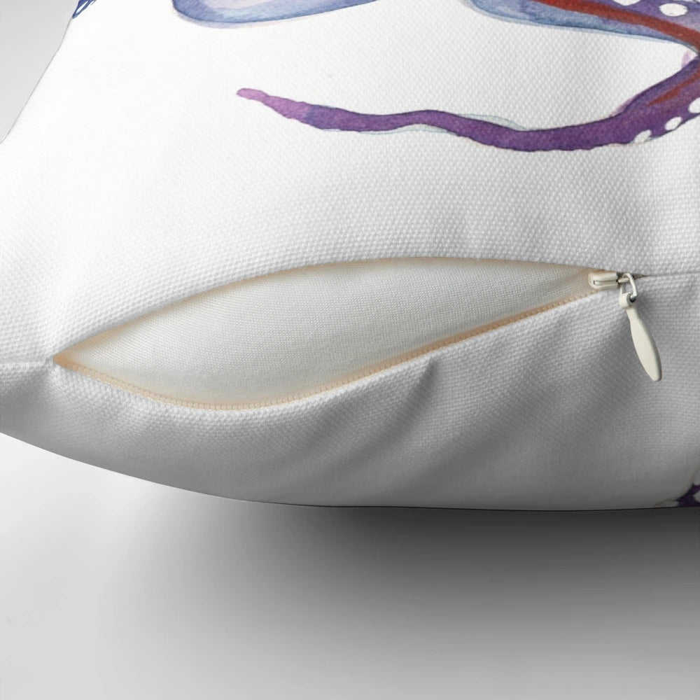 Colorful watercolor octopus with tentacles on a plush pillow