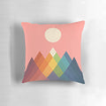 Colorful mountain and rainbow pattern pillow with geometric design