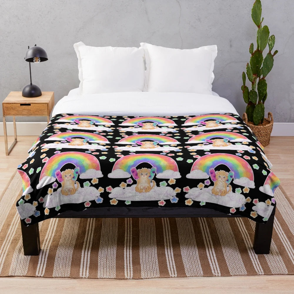 Colorful rainbow plush blanket for cat lovers and snuggle enthusiasts