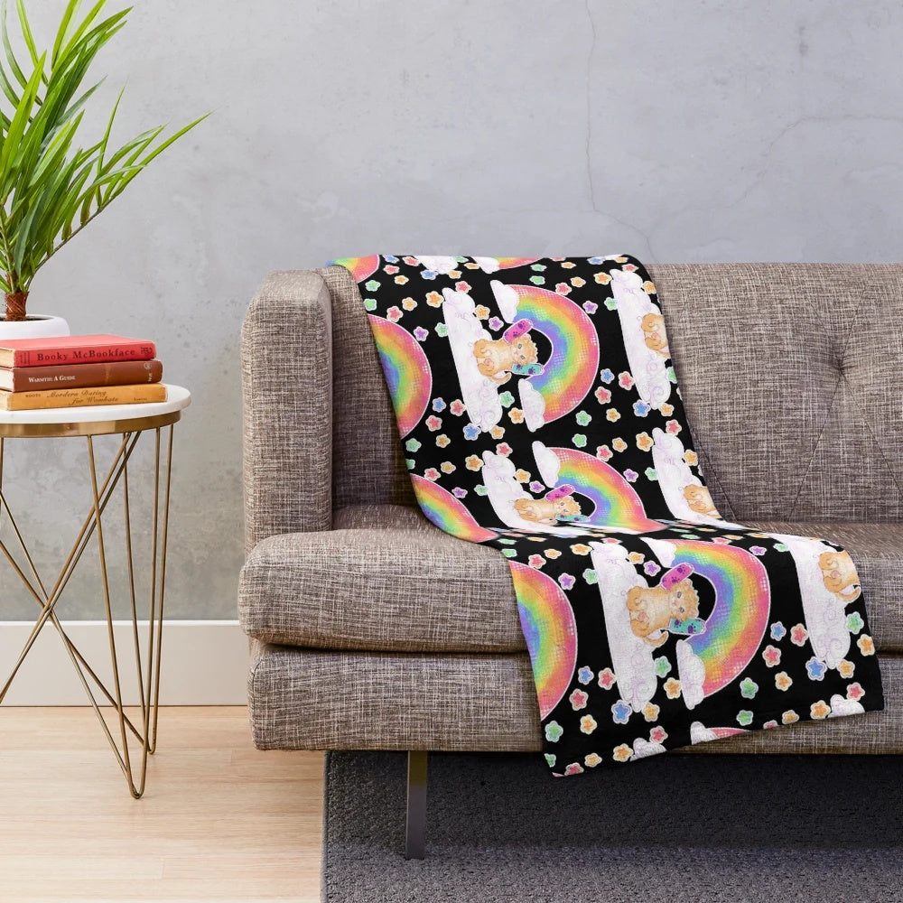 Colorful rainbow plush blanket for cat lovers and snuggle enthusiasts