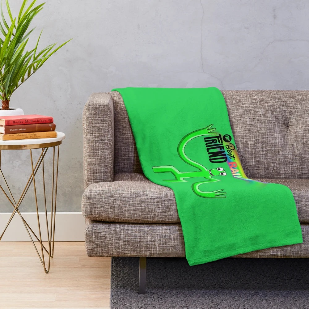Colorful rainbow plush blanket with soft, cozy texture