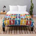Vibrant rainbow patterned plush blanket featuring a Fortnite-inspired victory dance design