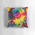 Colorful rainbow roses floral pattern on a decorative throw pillow