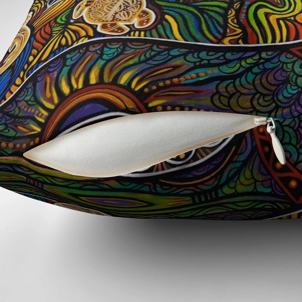 Colorful rainbow serpent patterned throw pillow for boho-inspired home decor