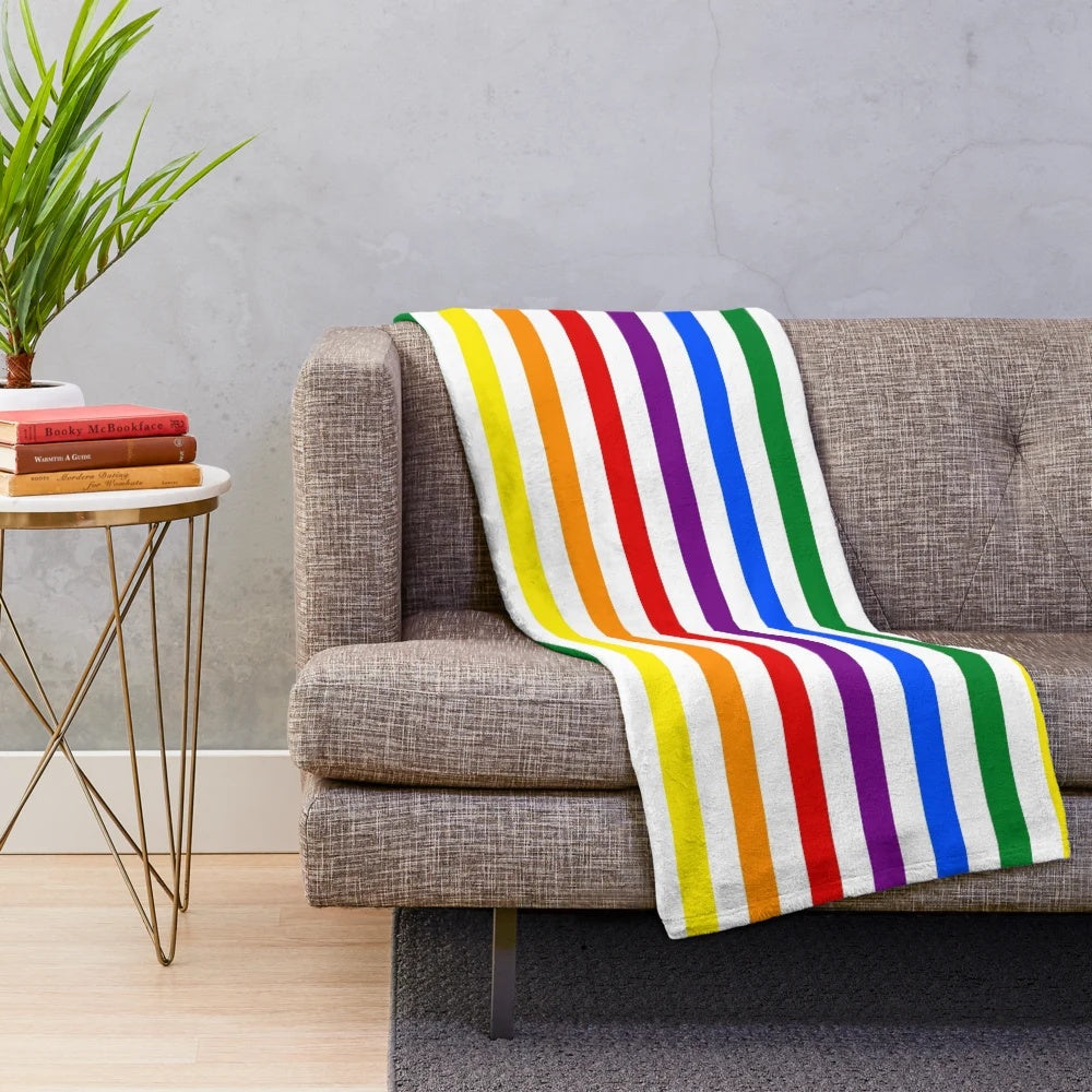 Colorful rainbow striped plush blanket