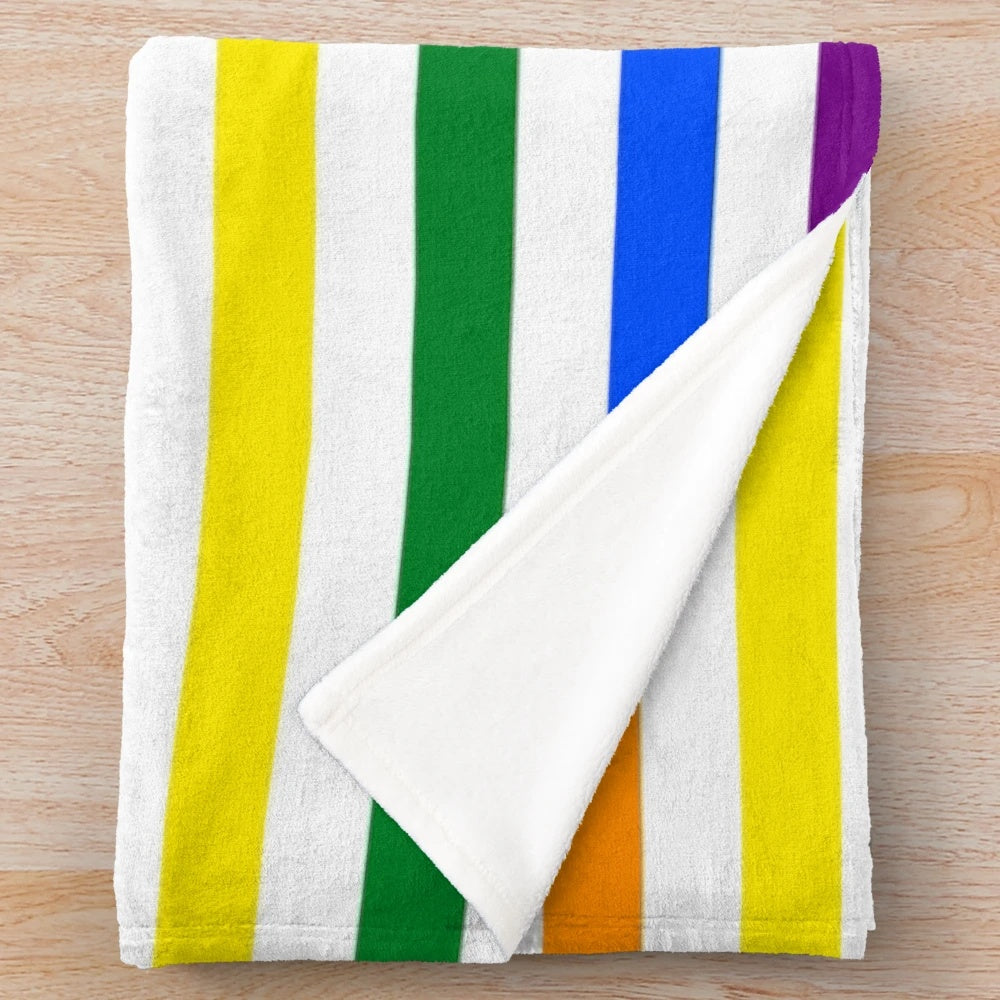 Colorful rainbow striped plush blanket