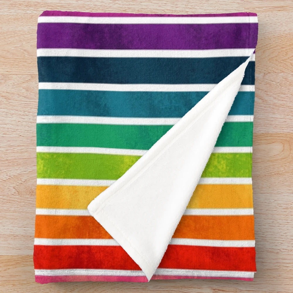 Colorful rainbow striped plush blanket