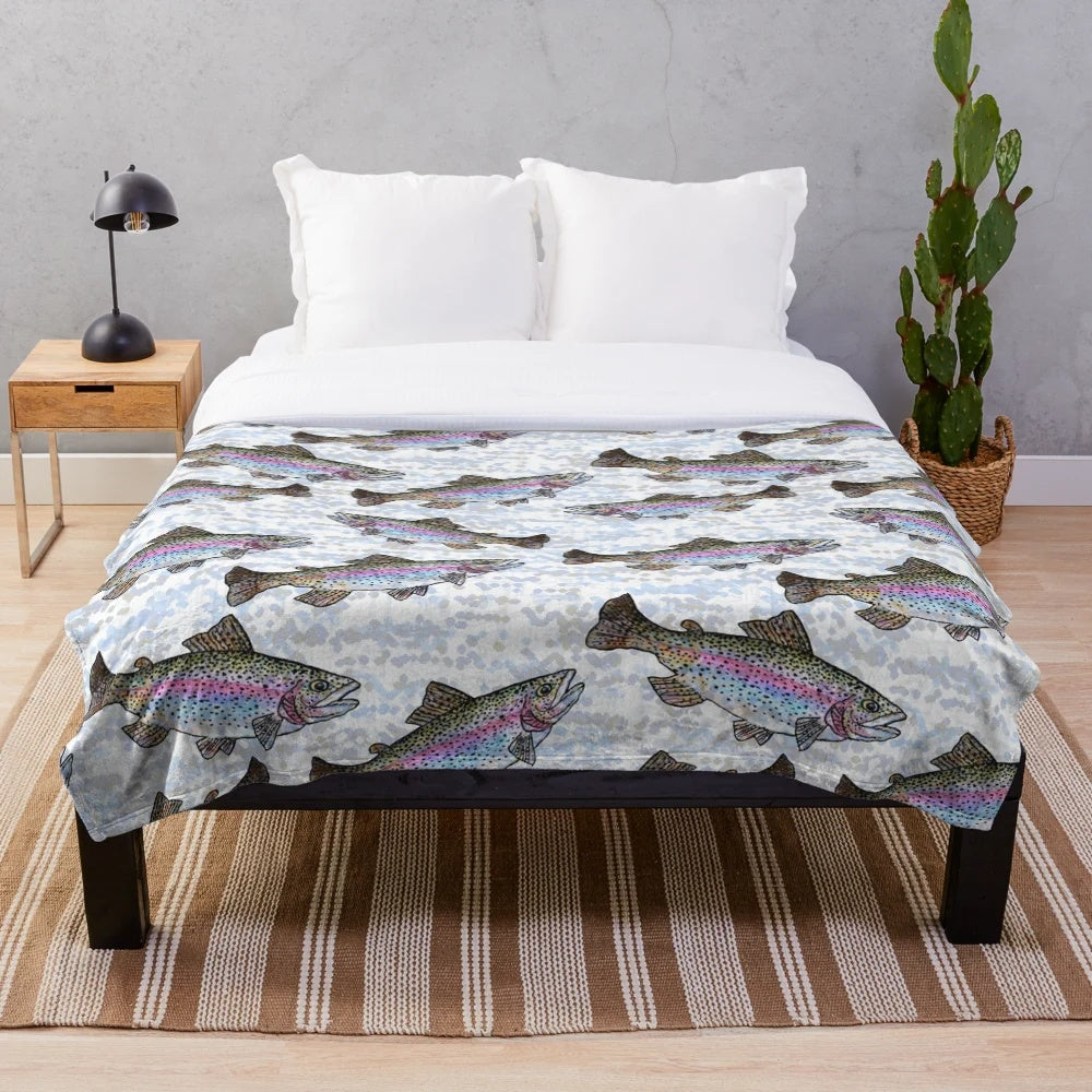 Rainbow trout fish pattern plush blanket