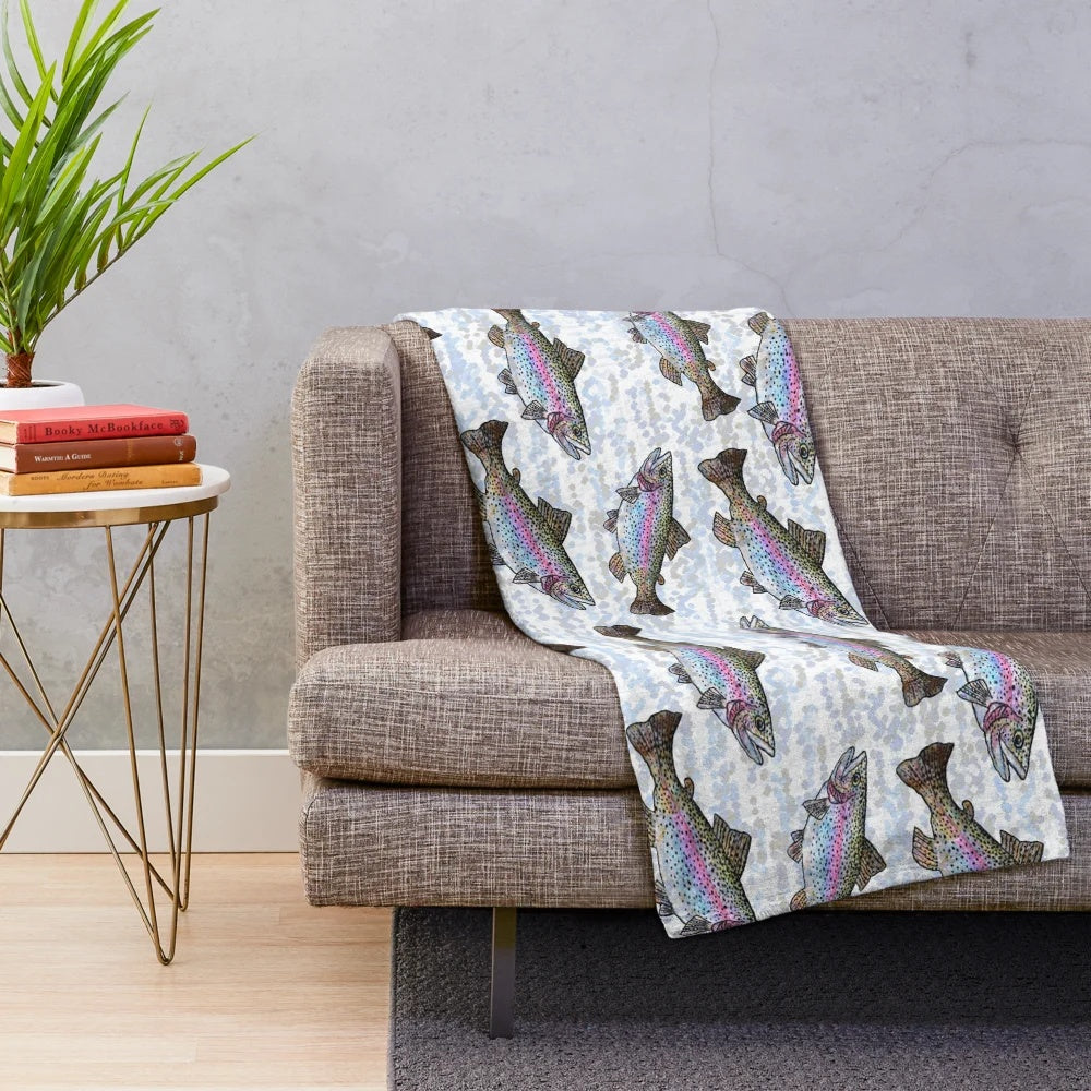 Rainbow trout fish pattern plush blanket