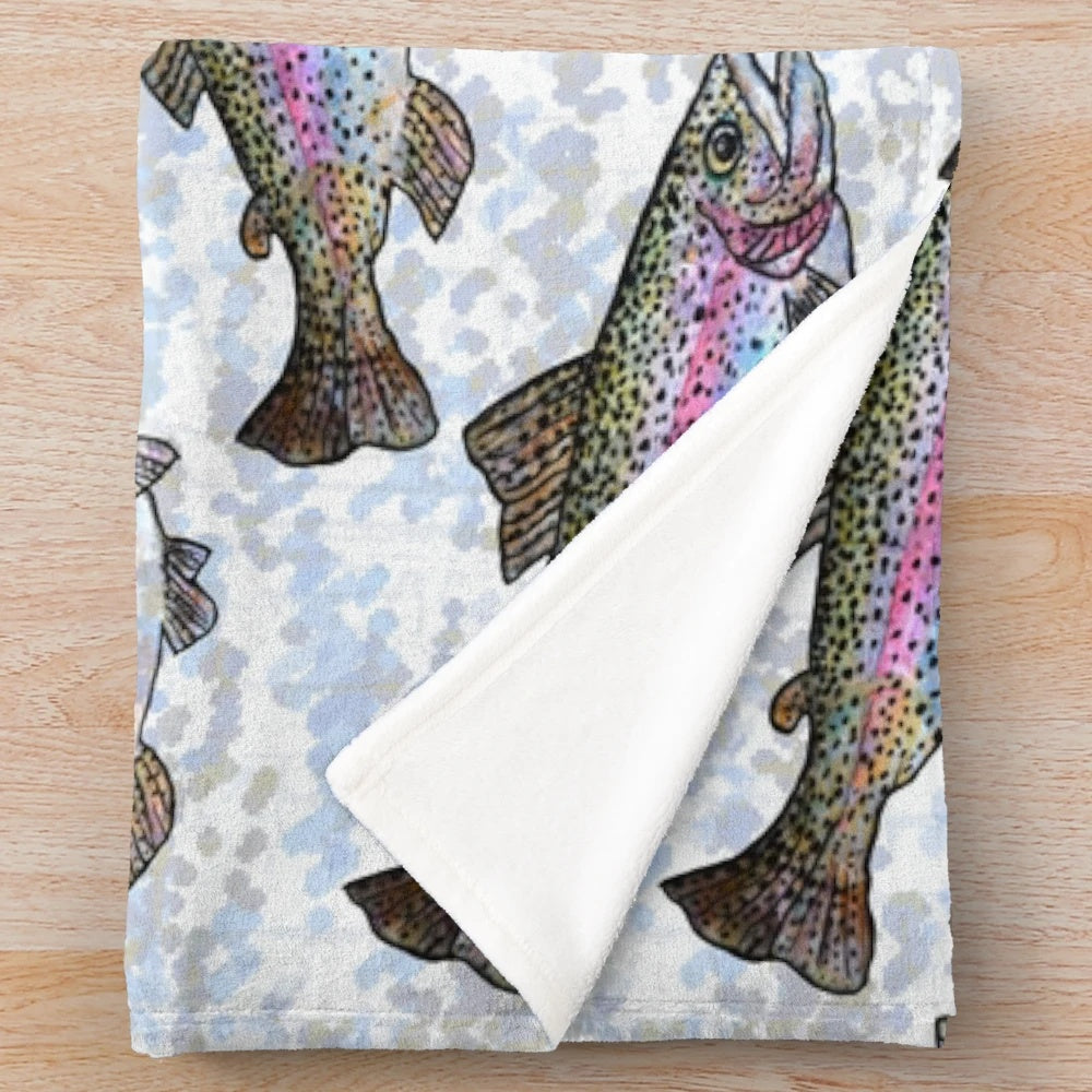 Rainbow trout fish pattern plush blanket