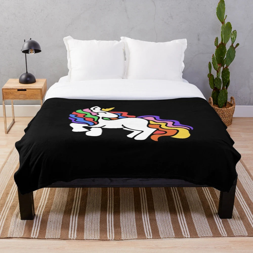 Colorful rainbow unicorn plush blanket