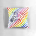 Colorful watercolor painting of a rainbow zebra with bold stripes