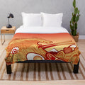 Ramen-themed plush blanket with illustrations of Japanese noodle dishes and Mount Fuji