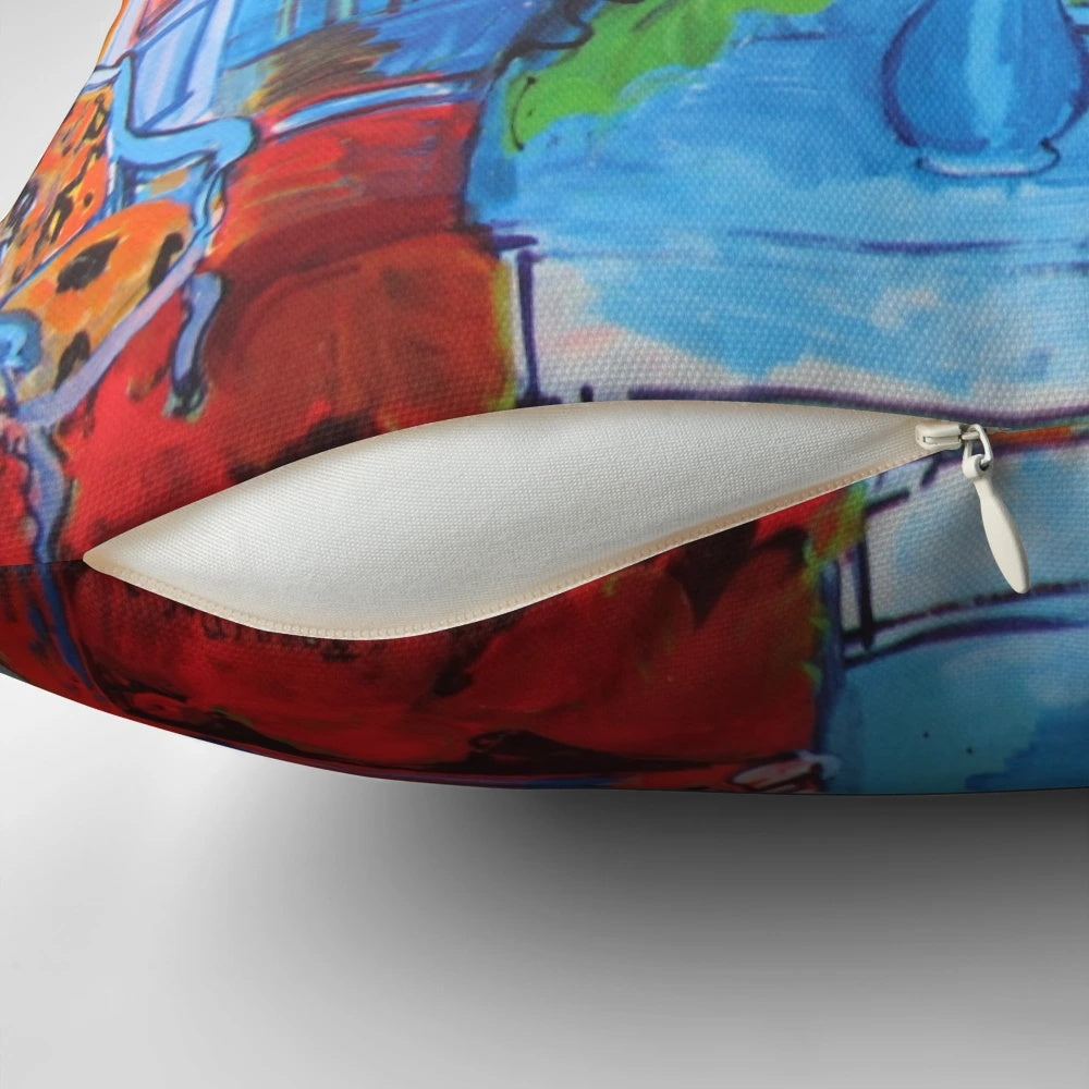 Decorative pillow featuring a colorful Raoul Dufy painting, showcasing the artist's unique impressionist style.
