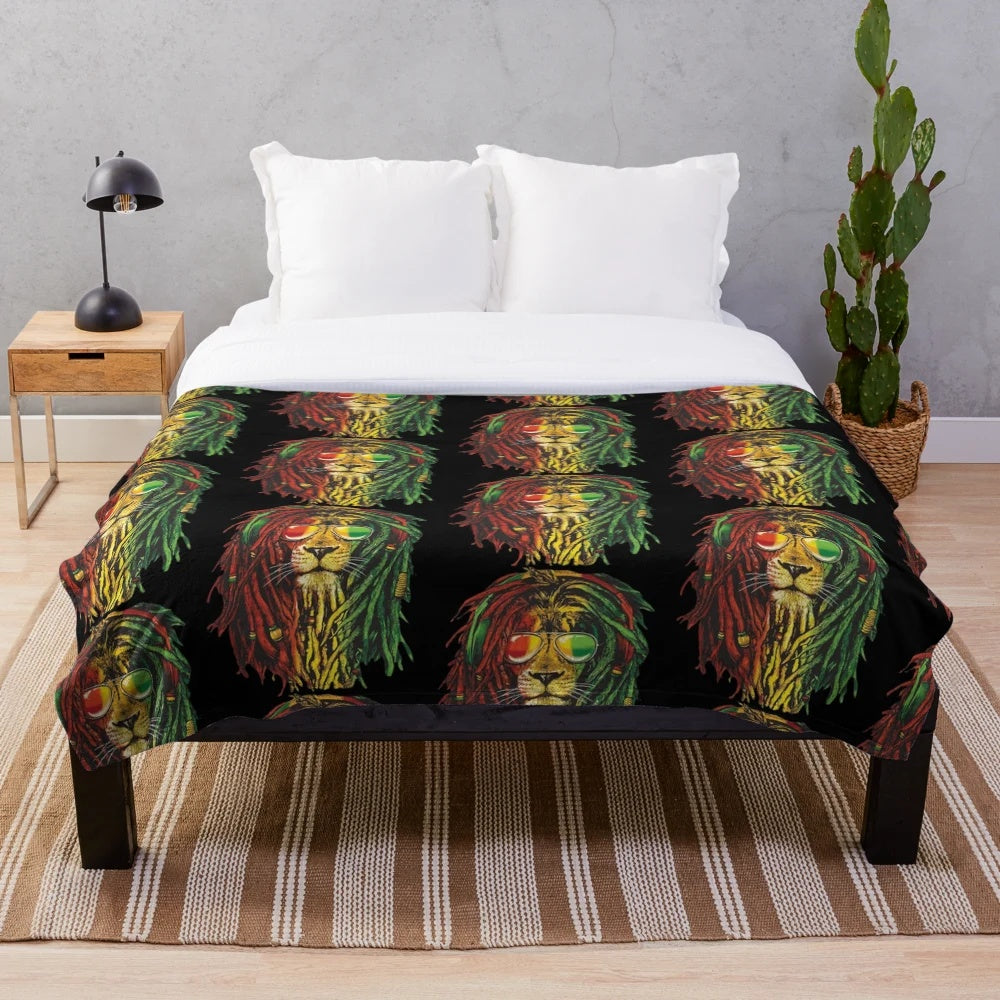Rasta Lion Plush Blanket with Vibrant Rastafarian Colors
