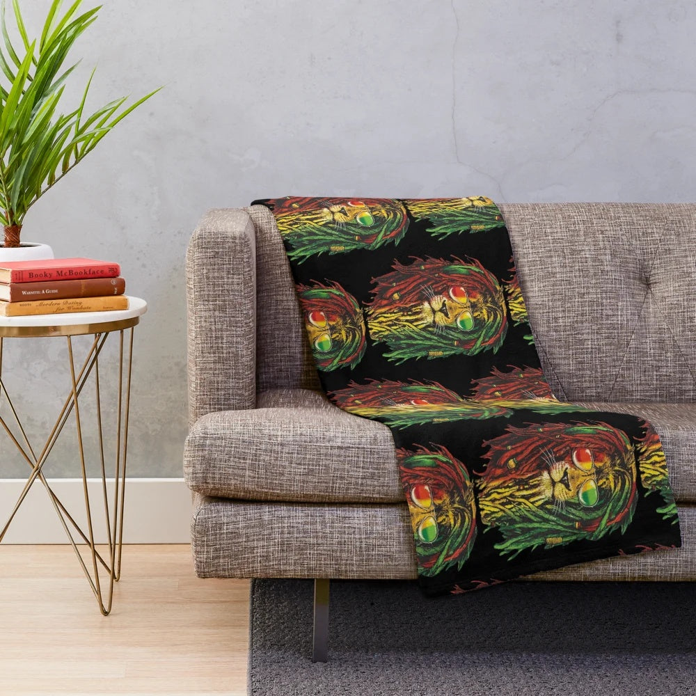 Rasta Lion Plush Blanket with Vibrant Rastafarian Colors