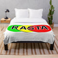 Rasta emblem in green, yellow, and red colors on a soft, plush blanket
