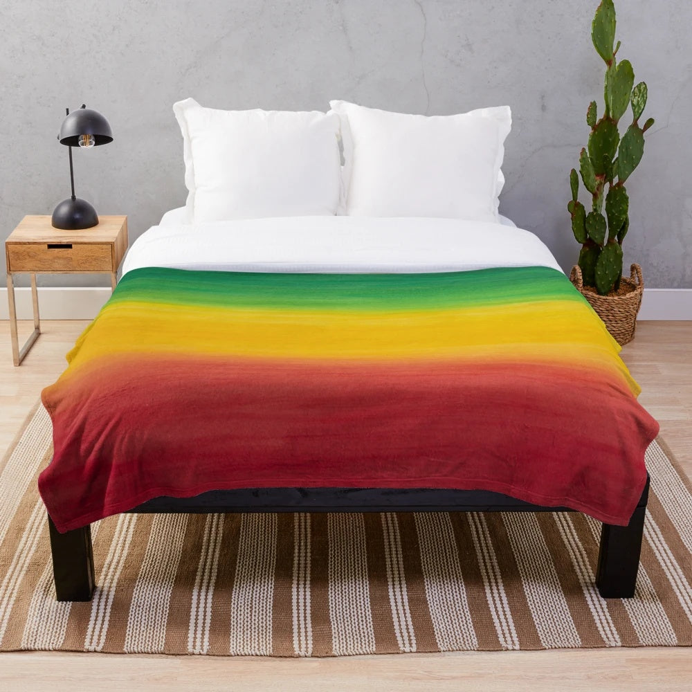 Rastafarian colors plush blanket with Ethiopian flag and reggae colors