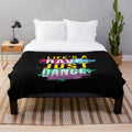 Colorful plush blanket featuring rave and music festival inspired design