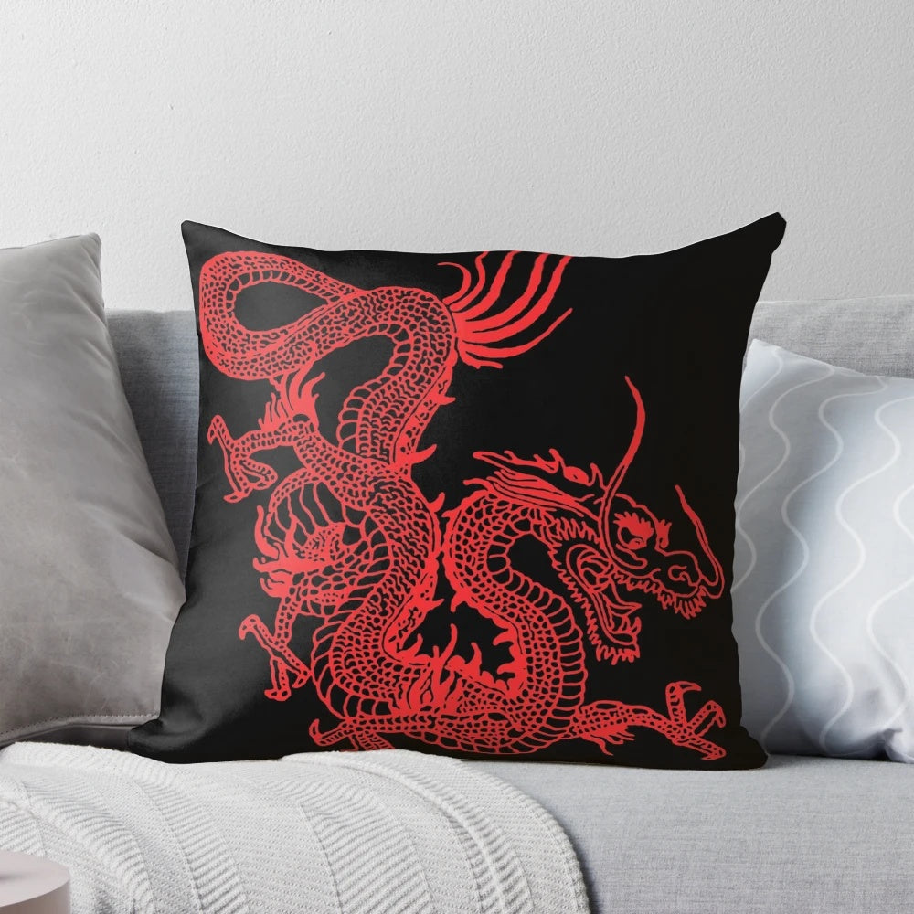 Colorful red Chinese dragon decorative pillow for home decor