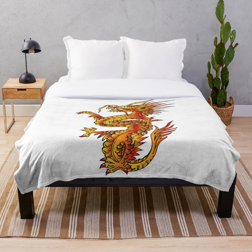 Red dragon plush blanket with oriental design for cozy home decor